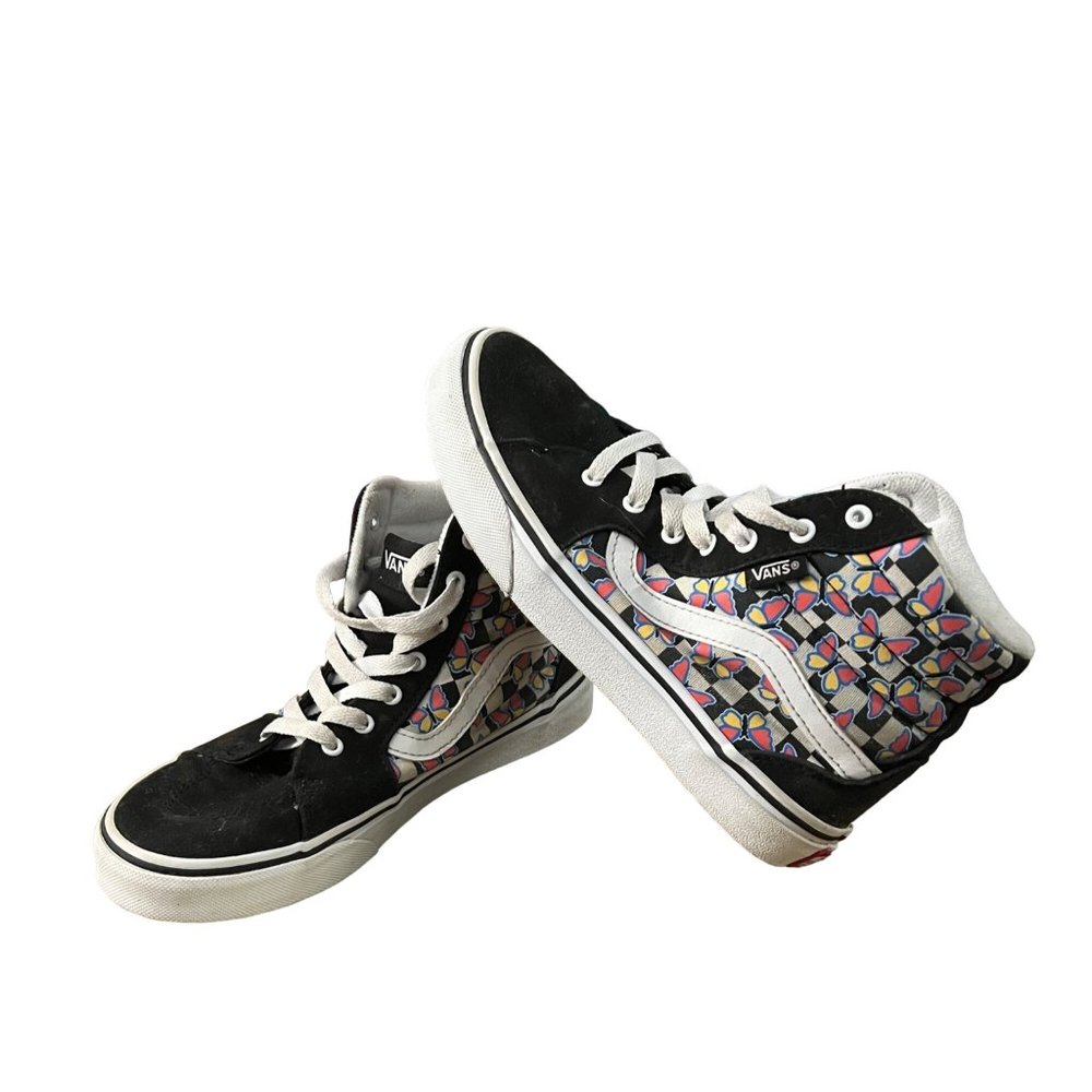 Vans‎ Off the Wall High Top Girls Skate Shoes Size 3Y Butterfly Pattern Black